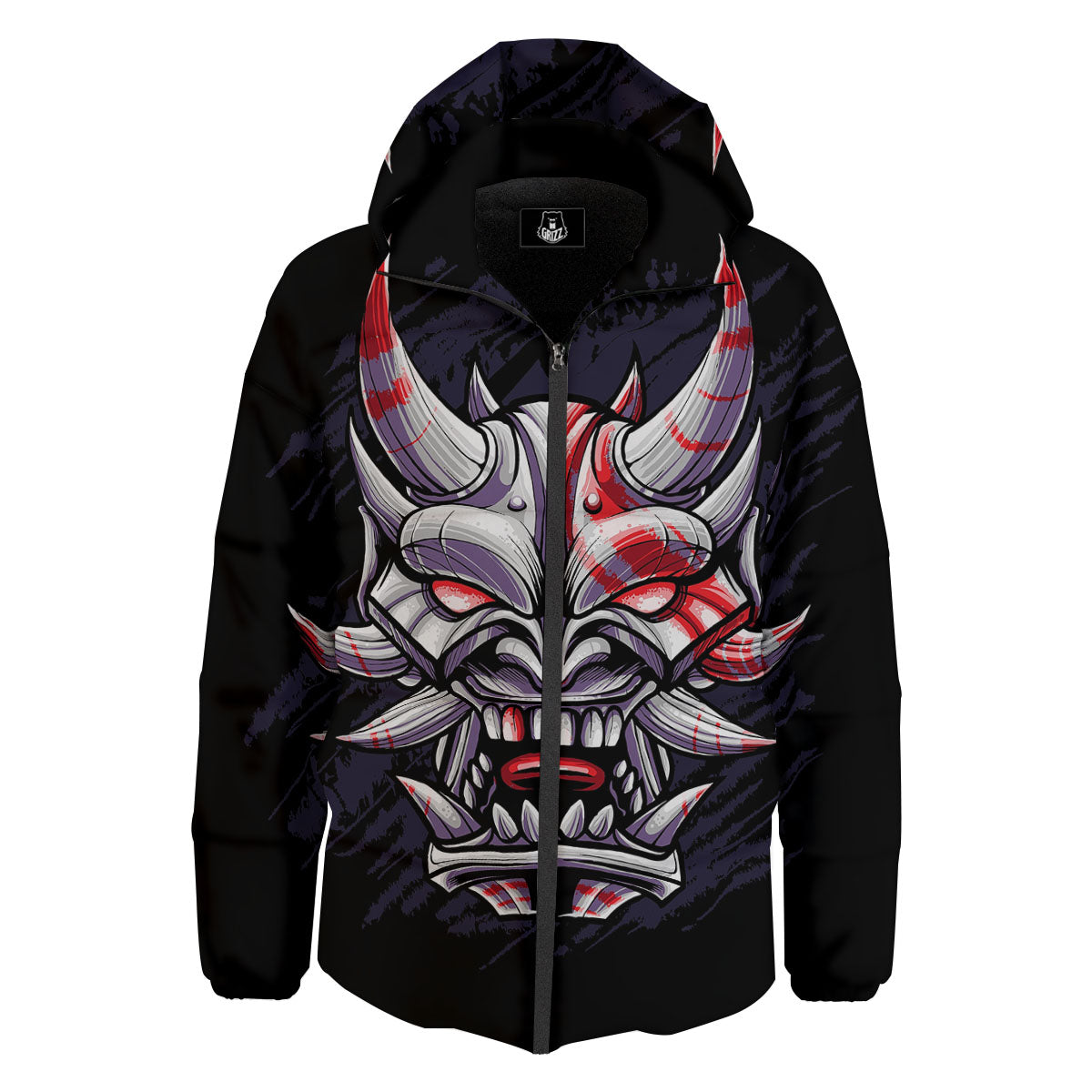 Evil Samurai Mask Print Down Jacket-grizzshop