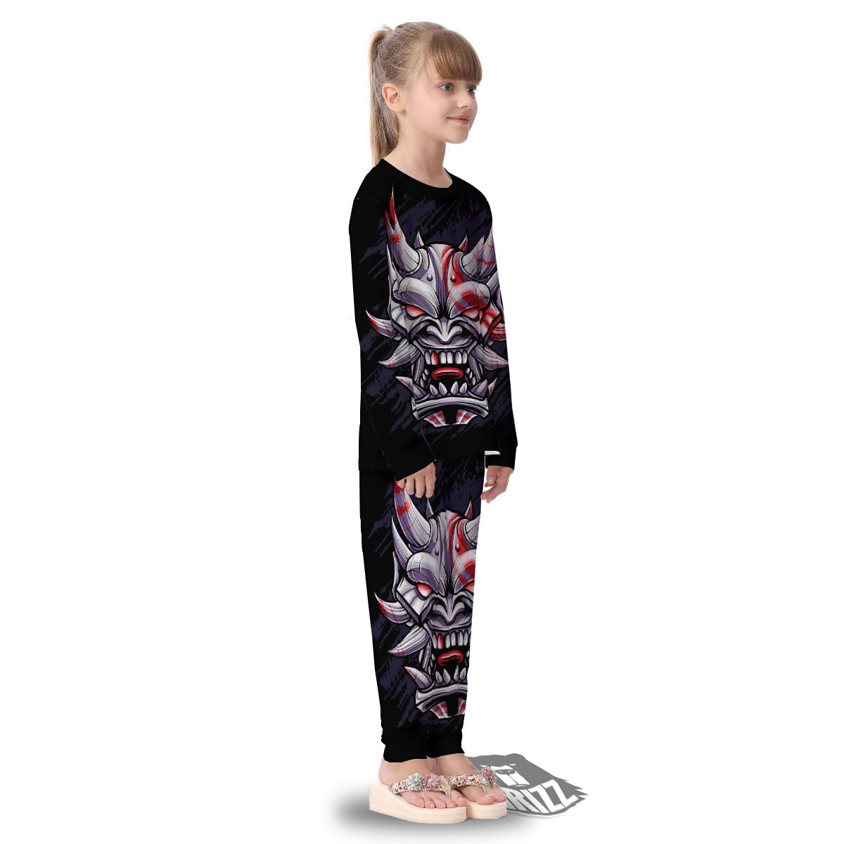 Evil Samurai Mask Print Kid's Pajamas-grizzshop