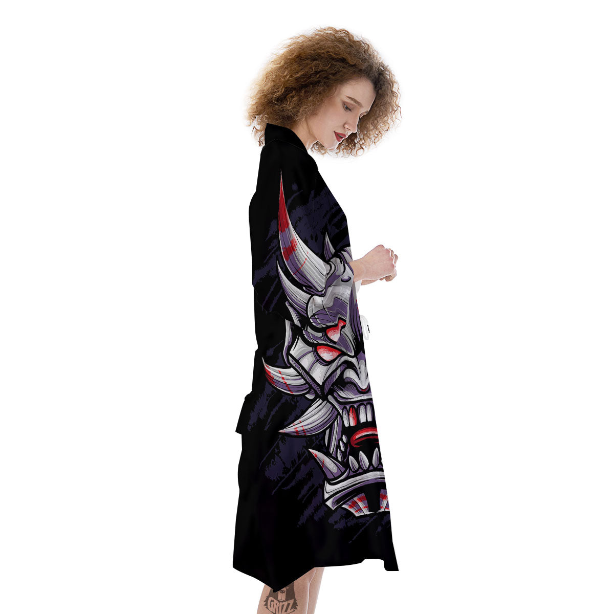 Evil Samurai Mask Print Kimono-grizzshop