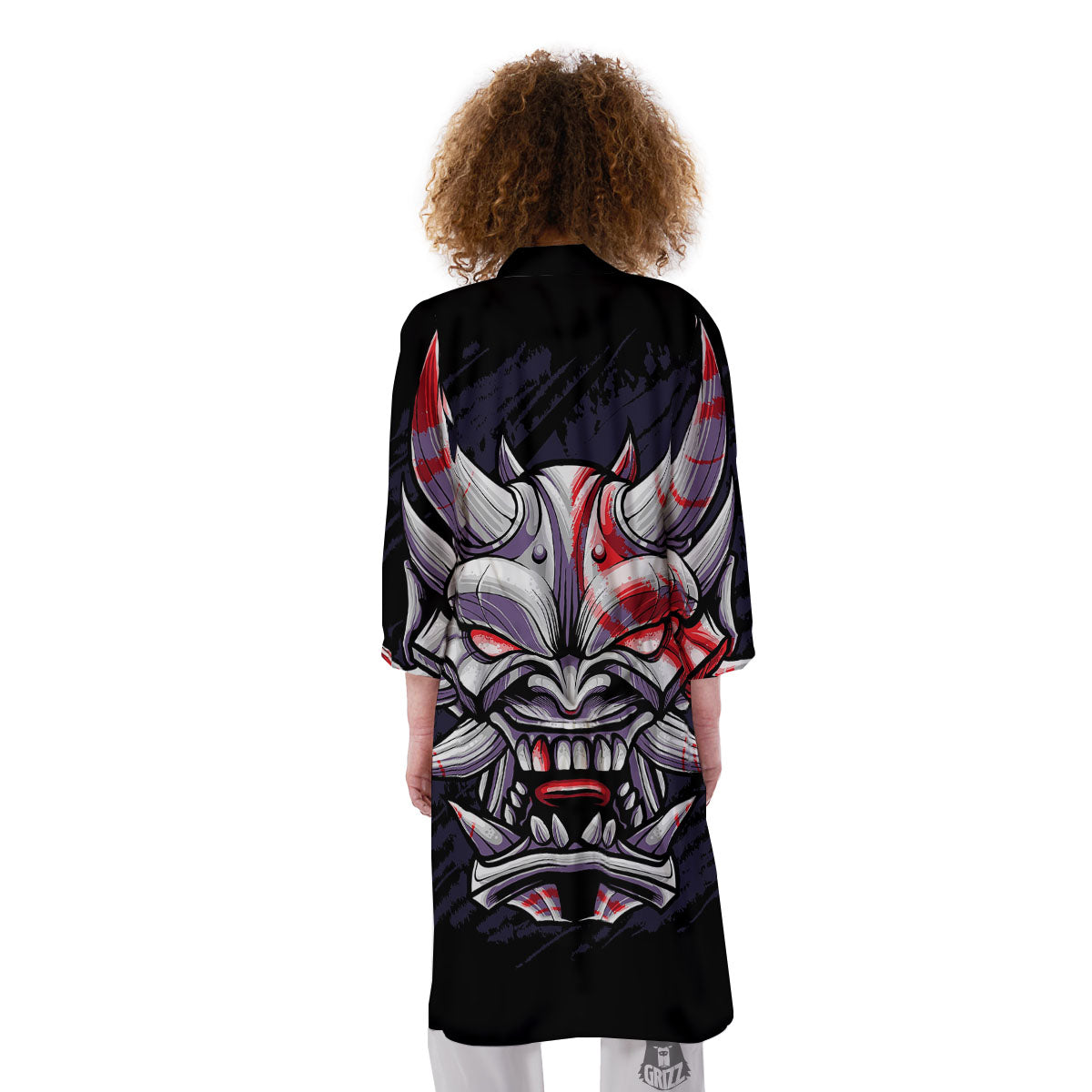 Evil Samurai Mask Print Kimono-grizzshop
