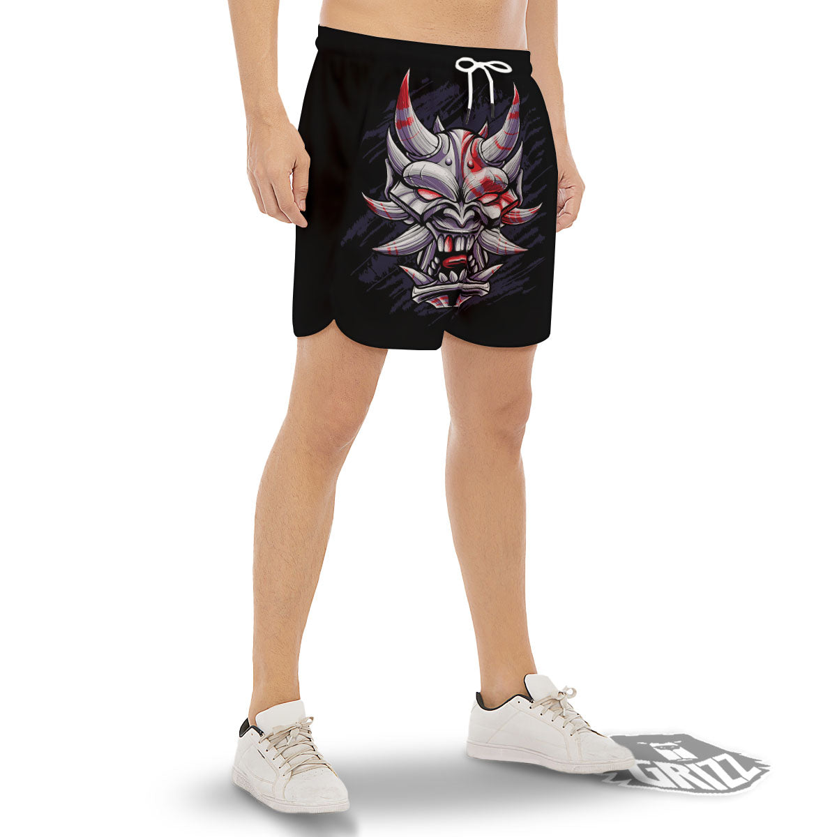 Evil Samurai Mask Print Men's Gym Shorts-grizzshop