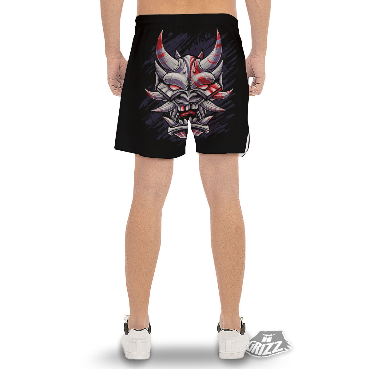 Evil Samurai Mask Print Men's Gym Shorts-grizzshop