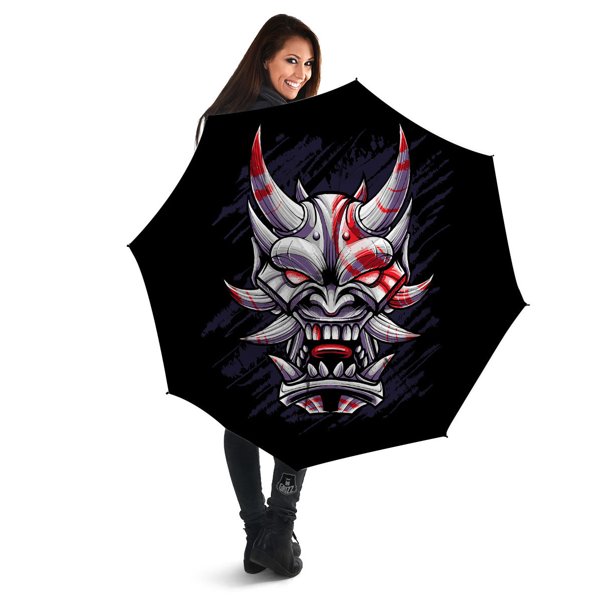 Evil Samurai Mask Print Umbrella-grizzshop