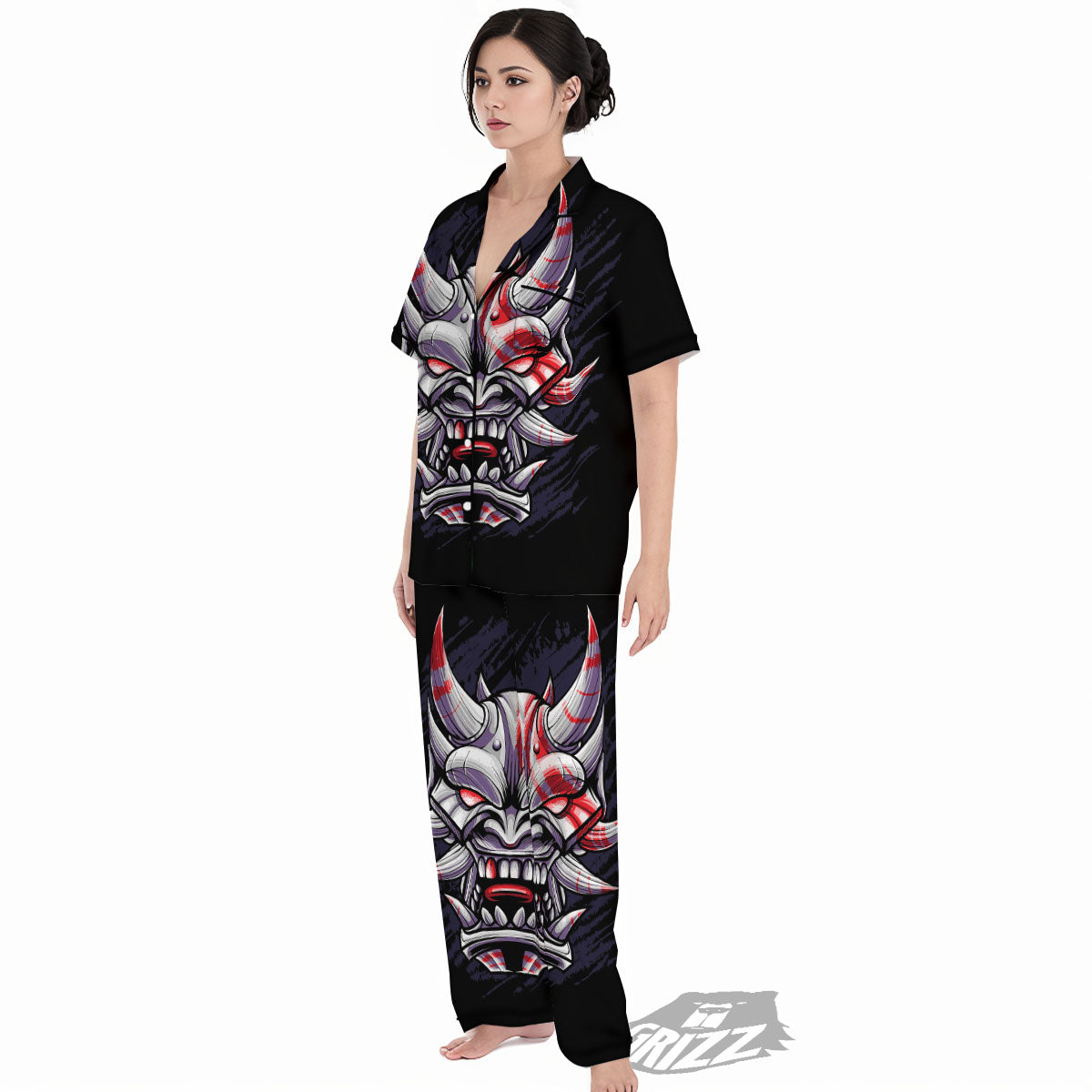 Evil Samurai Mask Print Women's Pajamas Set-grizzshop