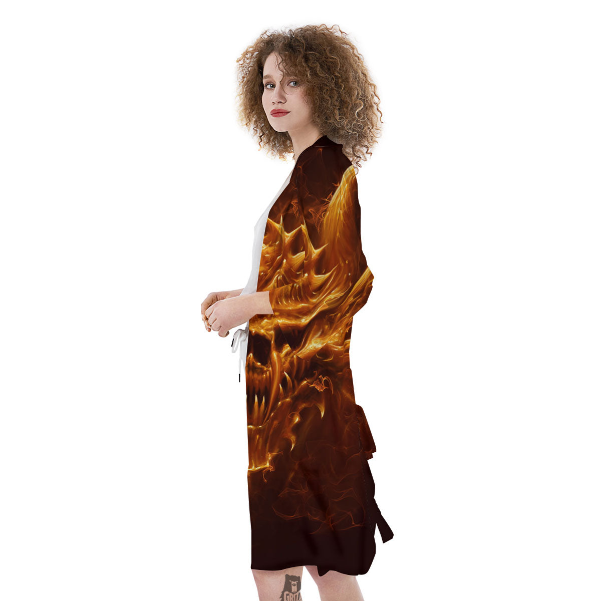 Evil Skull Flaming Print Kimono-grizzshop