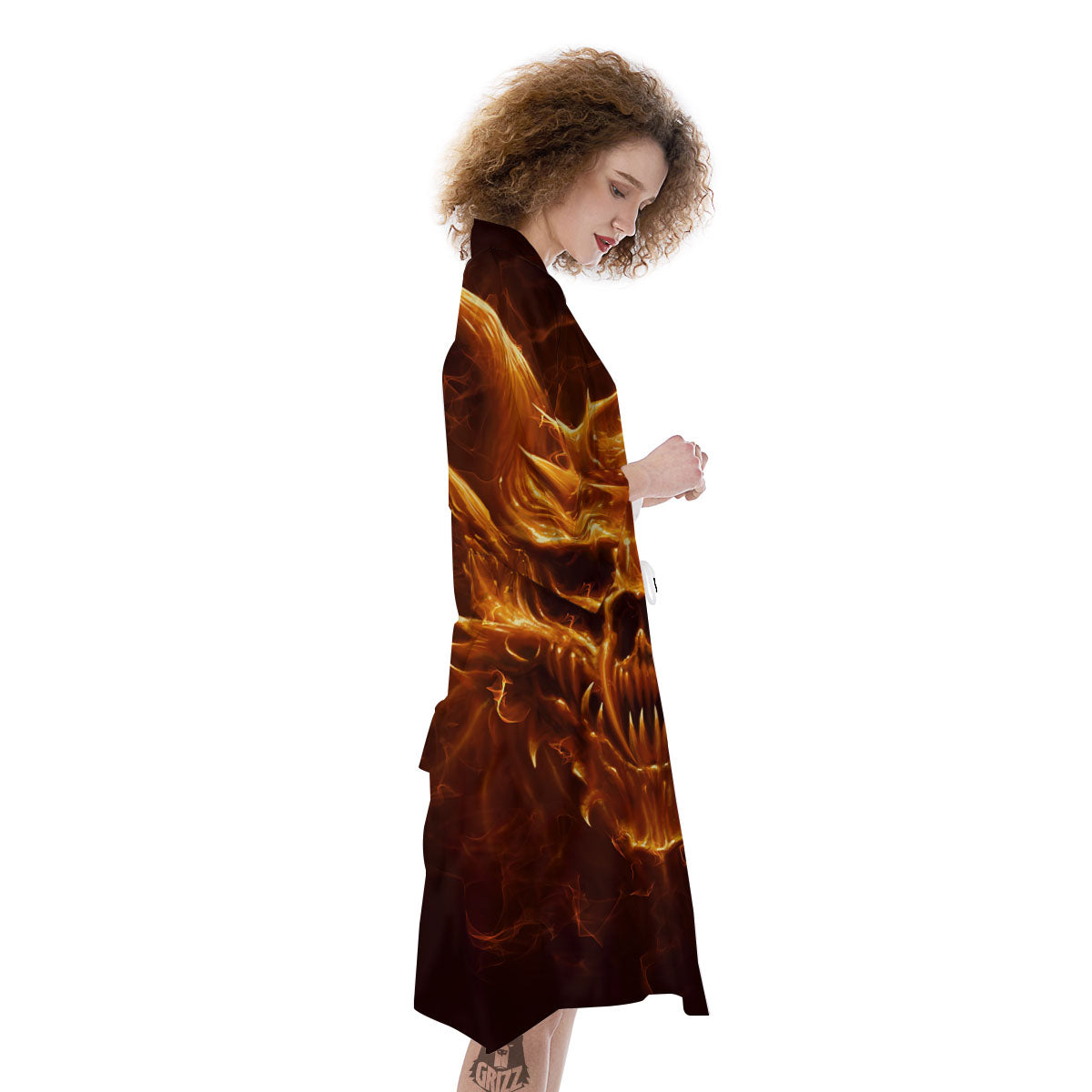 Evil Skull Flaming Print Kimono-grizzshop