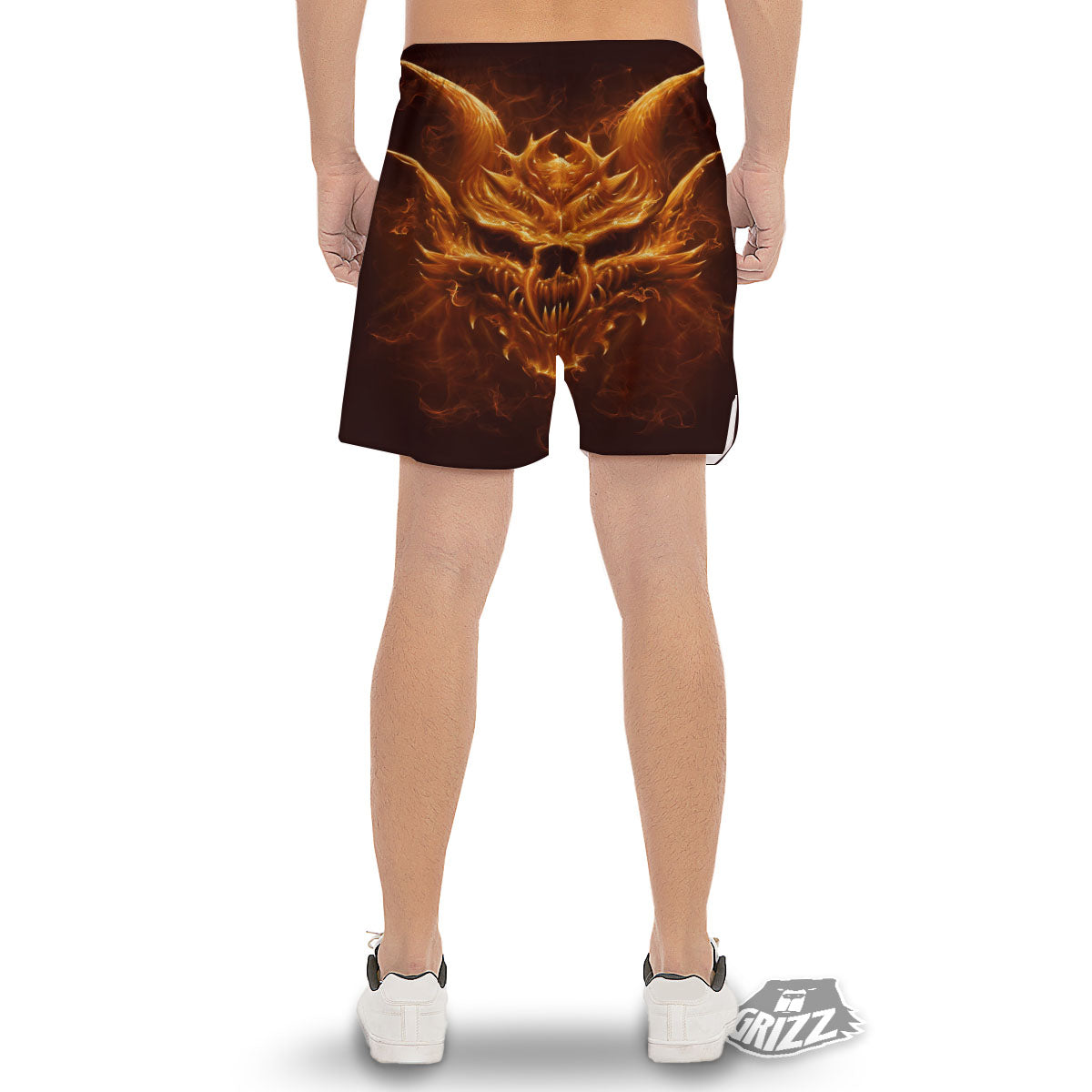 Evil Skull Flaming Print Men's Gym Shorts-grizzshop