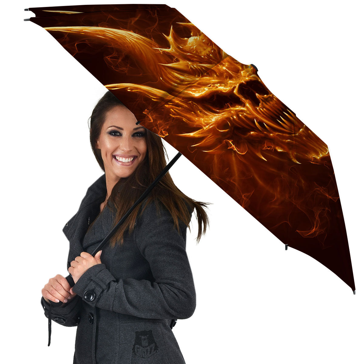 Evil Skull Flaming Print Umbrella-grizzshop