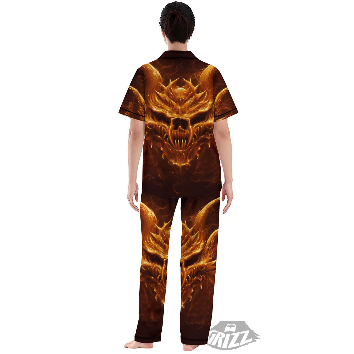 Evil Skull Flaming Print Women's Pajamas Set-grizzshop