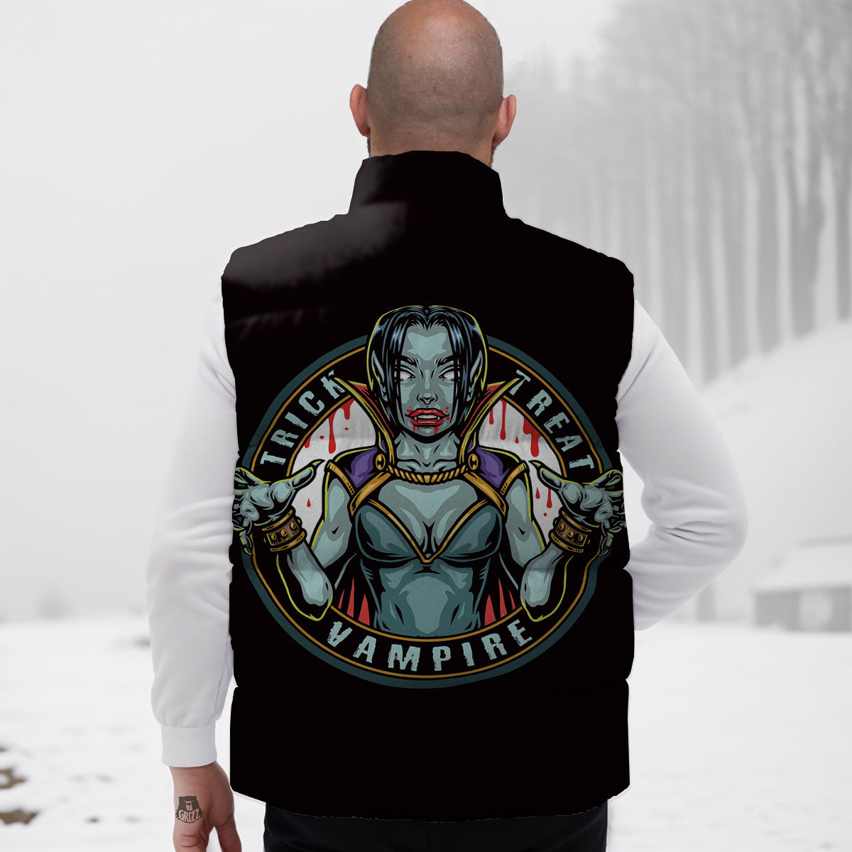 Evil Vampire Halloween Print Down Vest