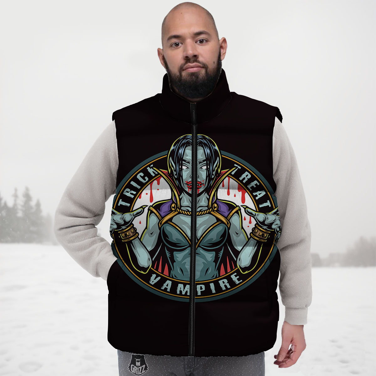 Evil Vampire Halloween Print Down Vest