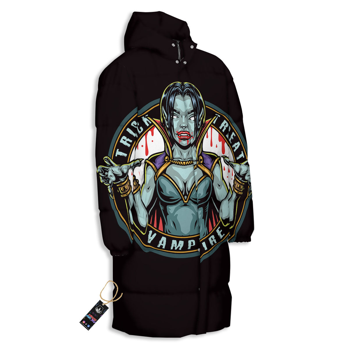 Evil Vampire Halloween Print Long Down Jacket-grizzshop