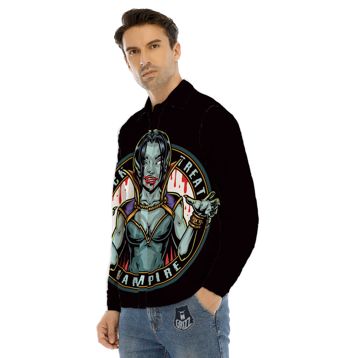 Evil Vampire Halloween Print Men's Dress Shirts-grizzshop