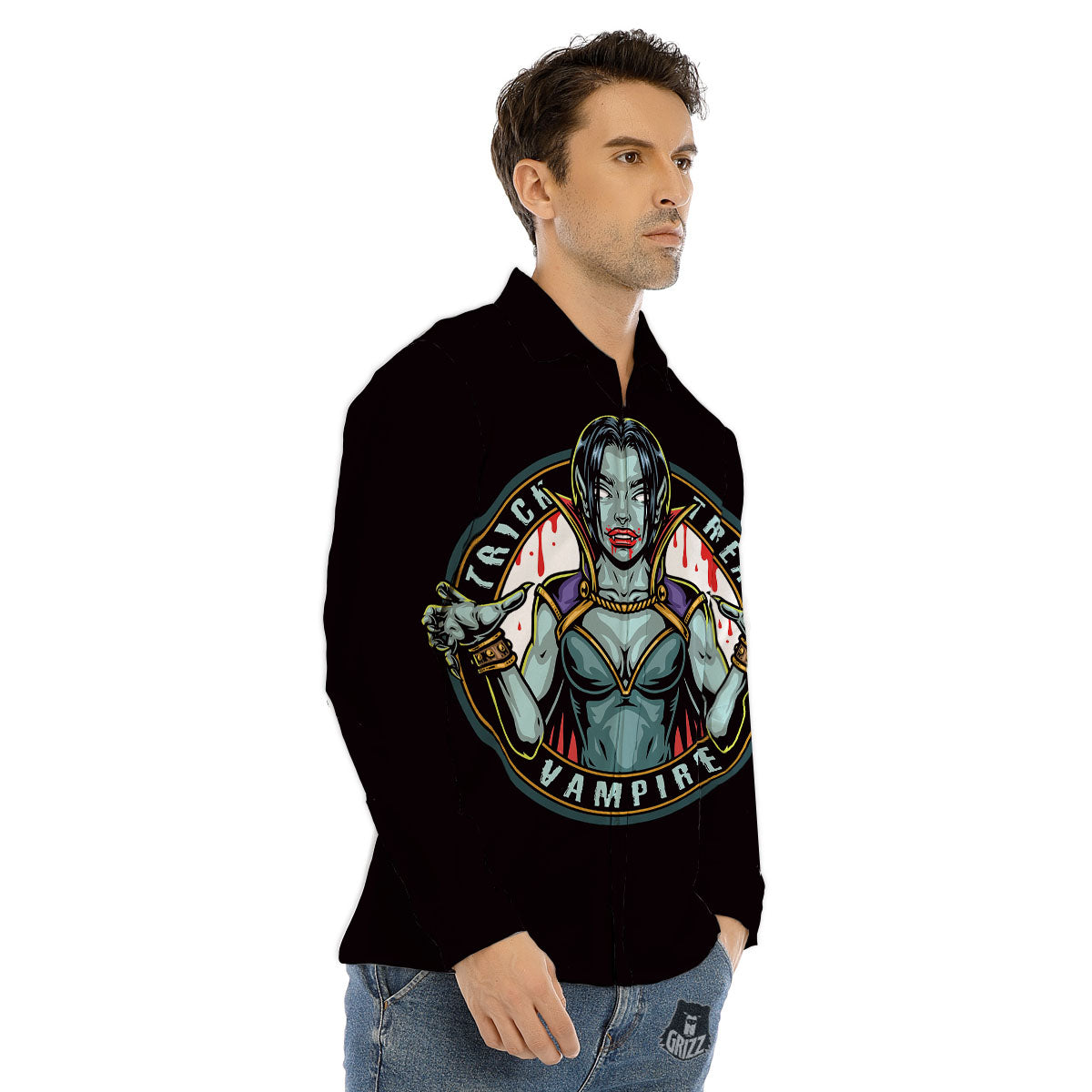 Evil Vampire Halloween Print Men's Dress Shirts-grizzshop