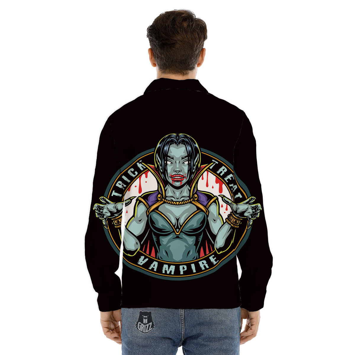Evil Vampire Halloween Print Men's Dress Shirts-grizzshop