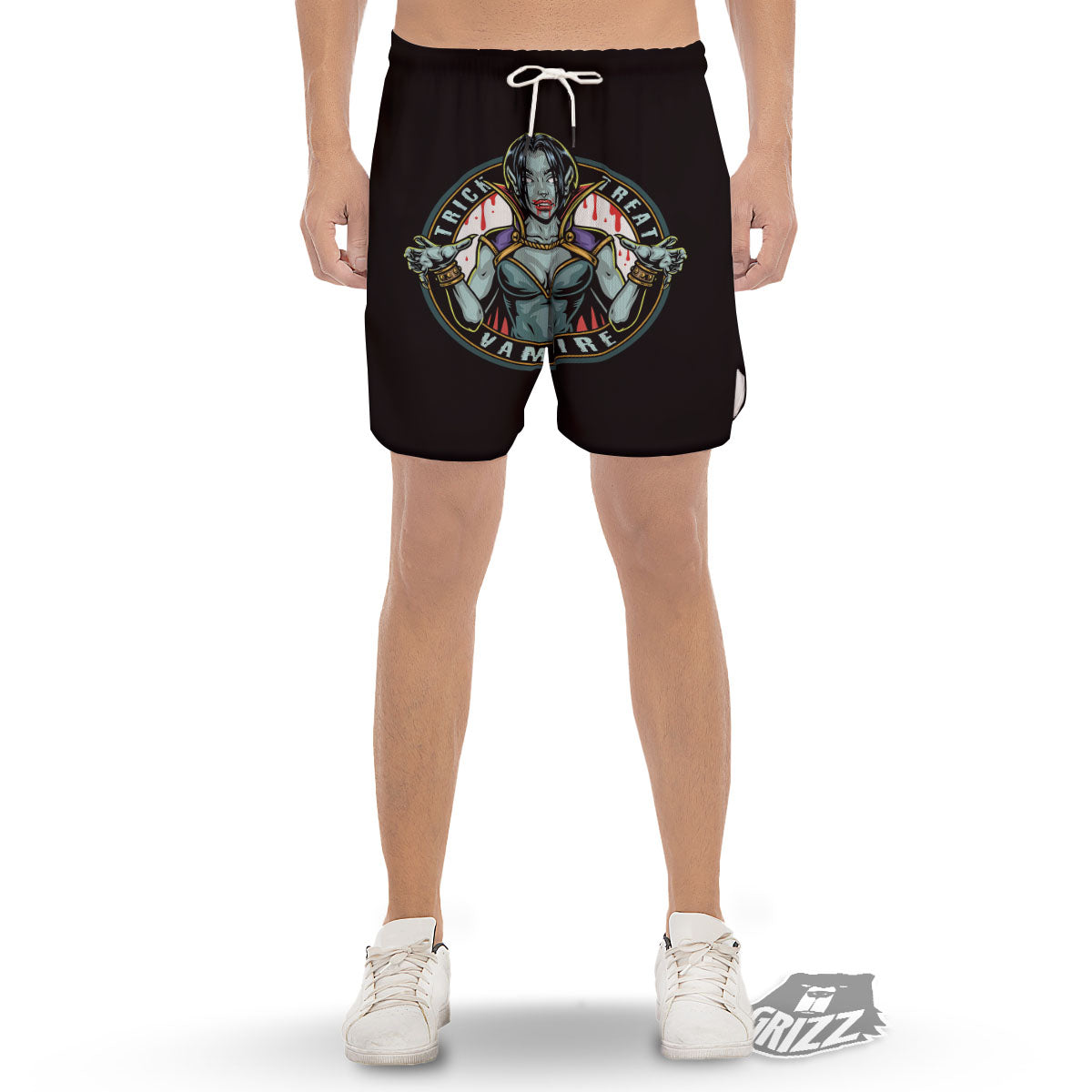Evil Vampire Halloween Print Men's Gym Shorts-grizzshop