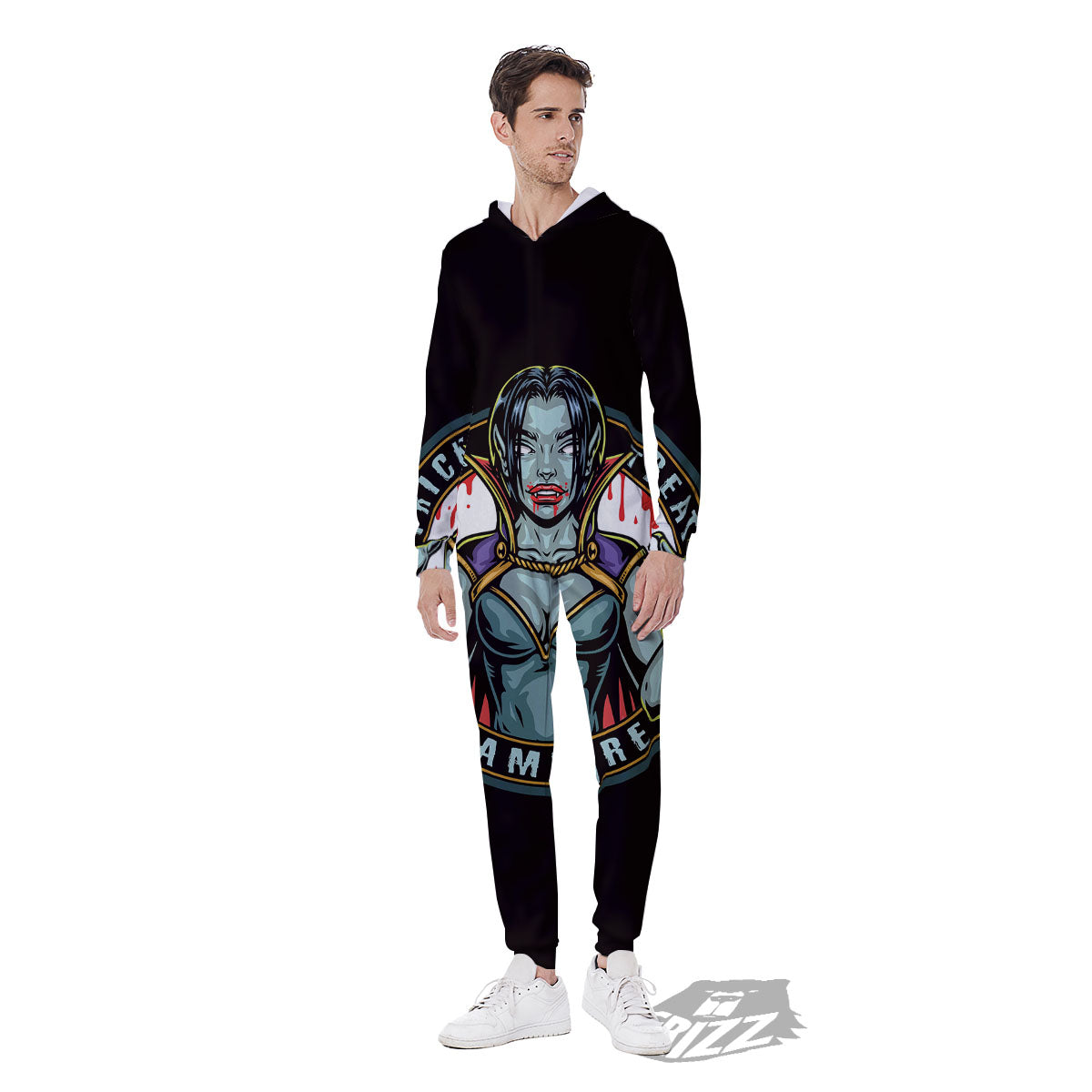 Evil Vampire Halloween Print Men's Jumpsuit-grizzshop