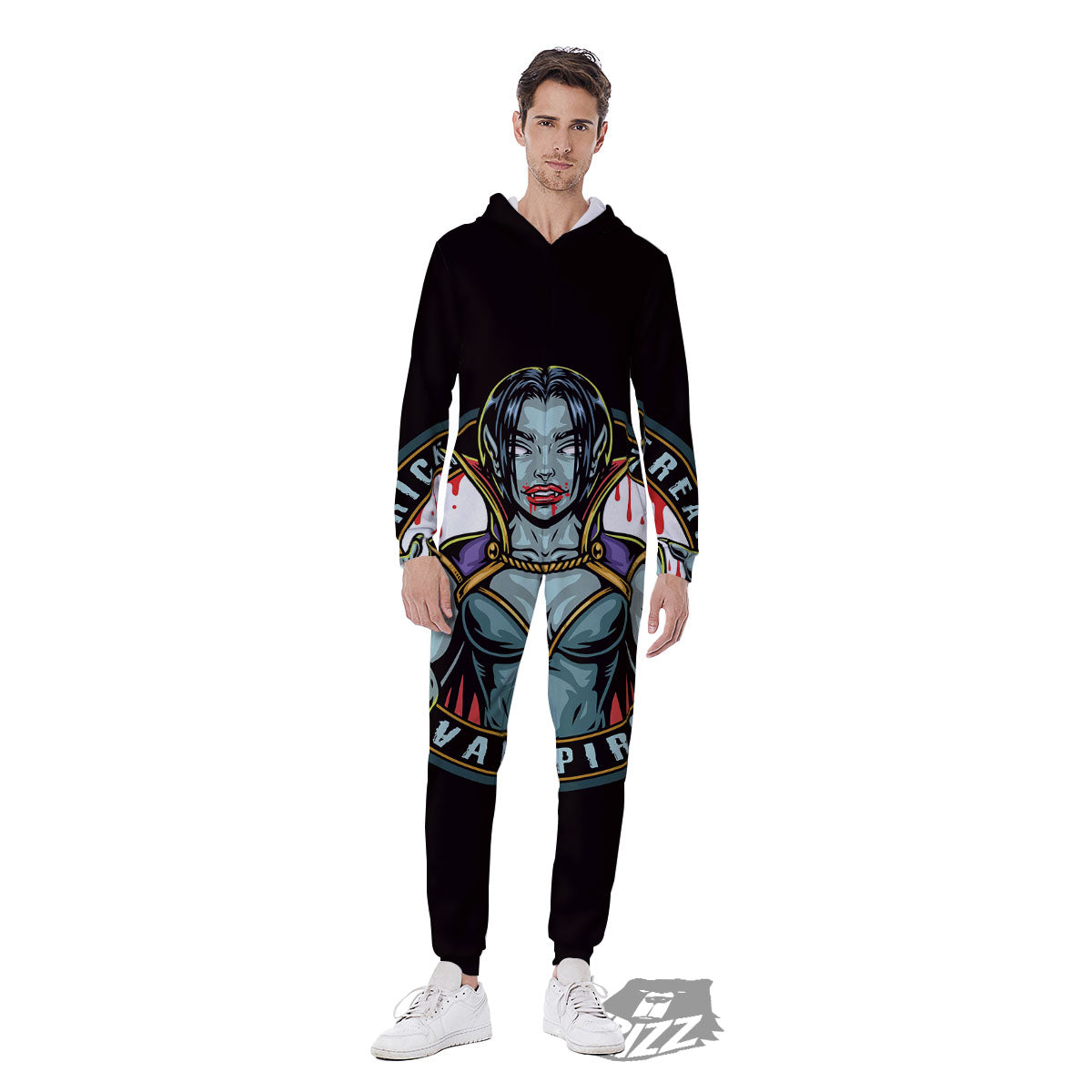 Evil Vampire Halloween Print Men's Jumpsuit-grizzshop