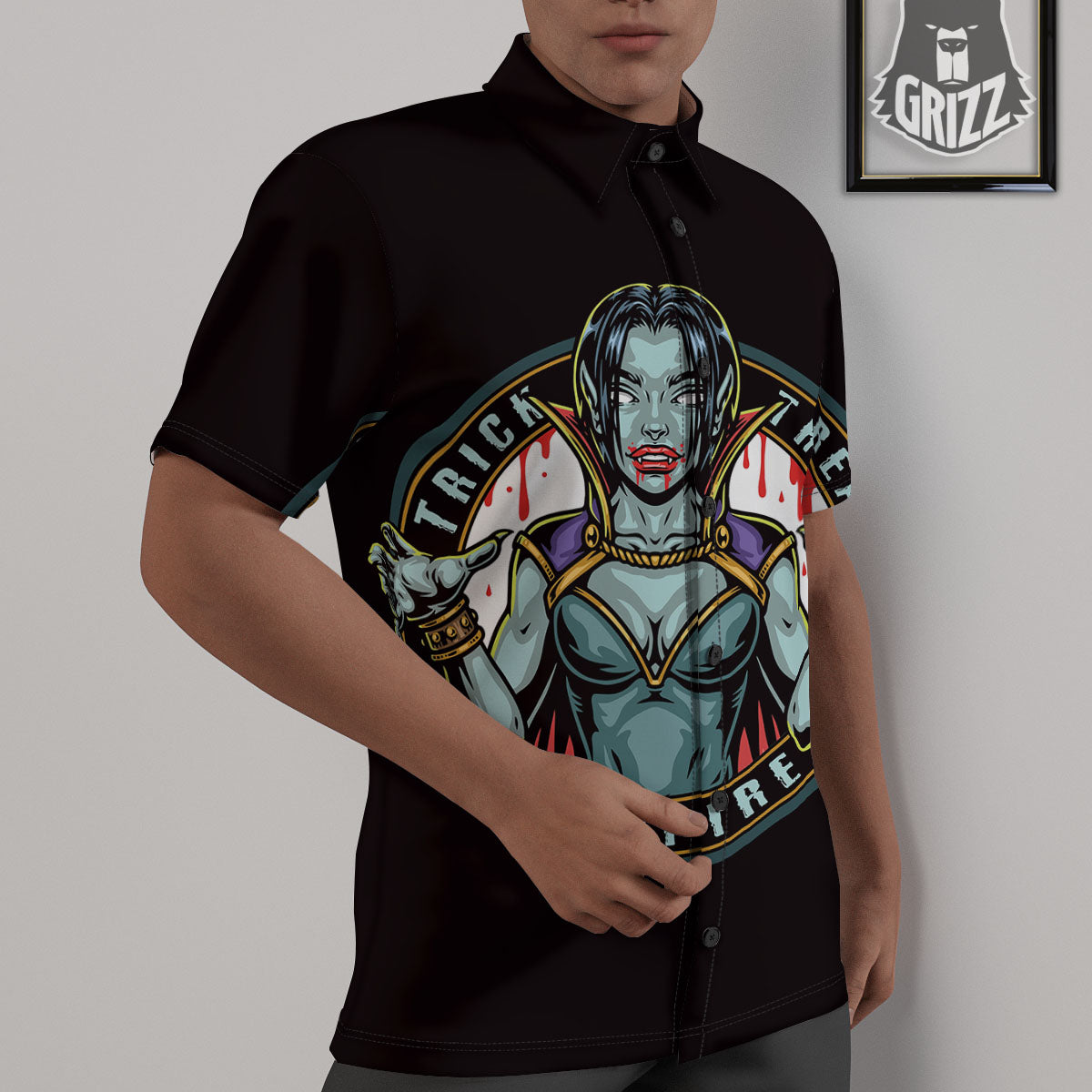Evil Vampire Halloween Print Untucked Shirts-grizzshop