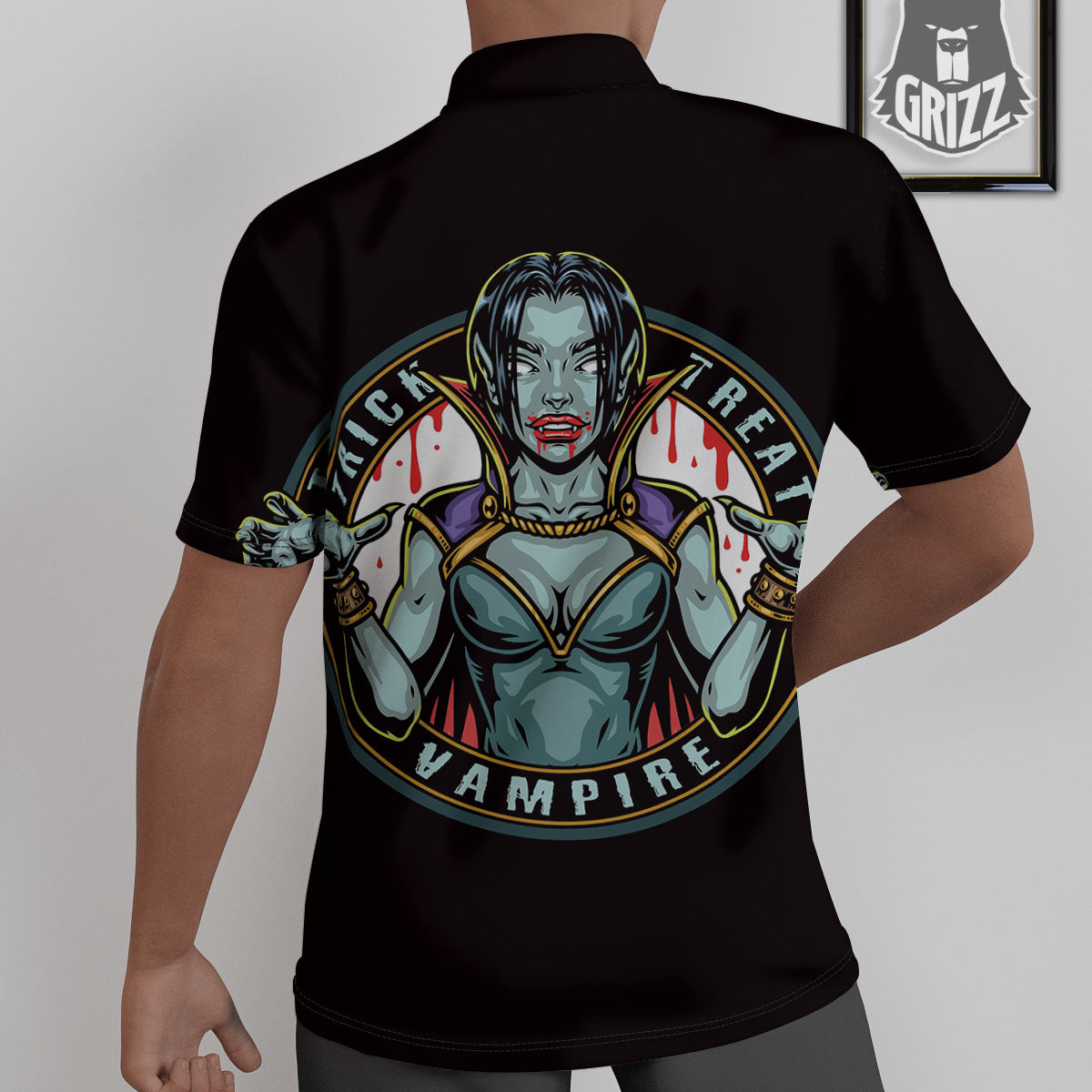 Evil Vampire Halloween Print Untucked Shirts-grizzshop