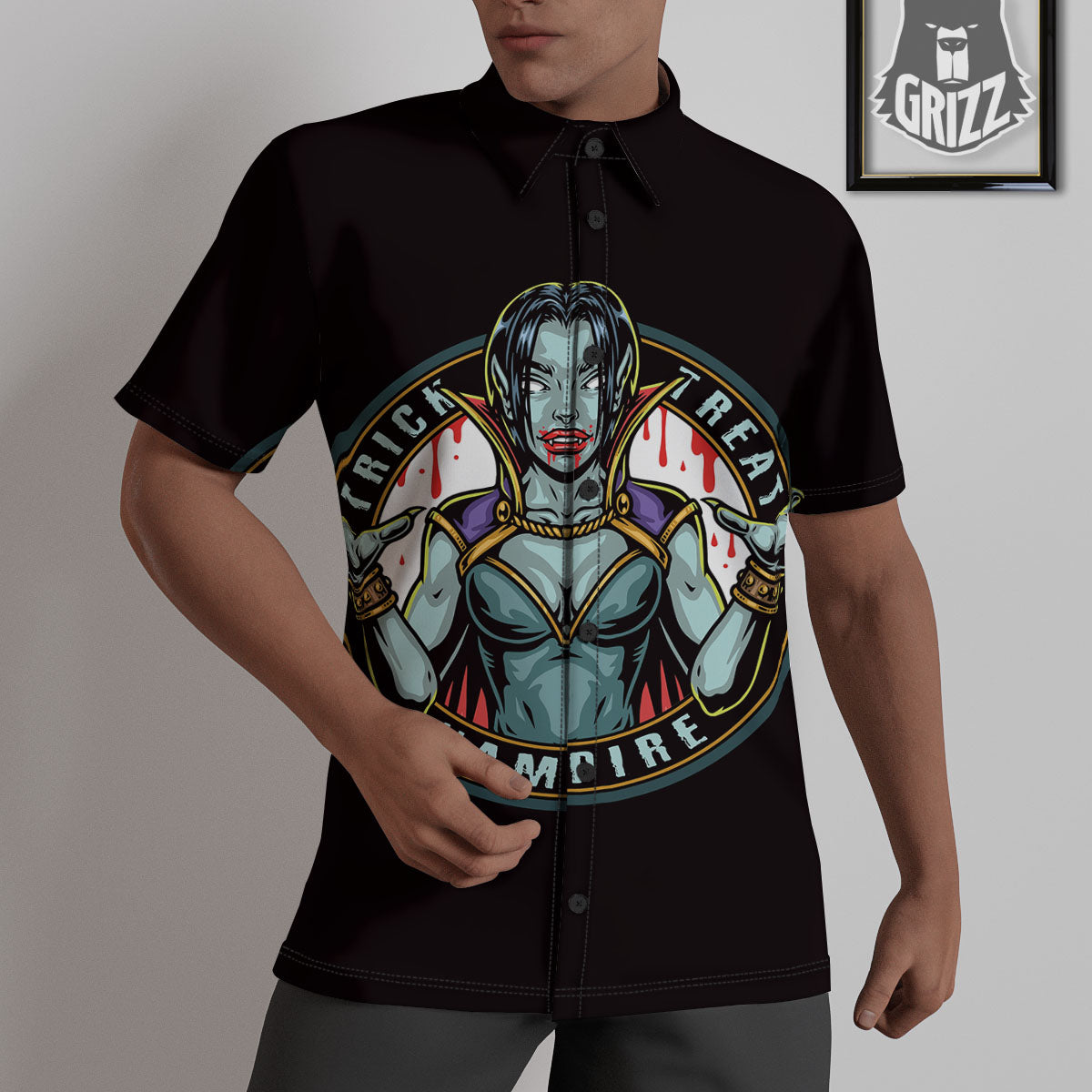 Evil Vampire Halloween Print Untucked Shirts-grizzshop