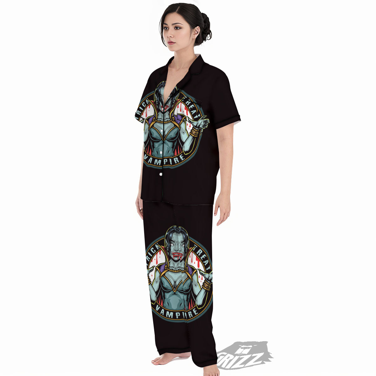 Evil Vampire Halloween Print Women's Pajamas Set-grizzshop