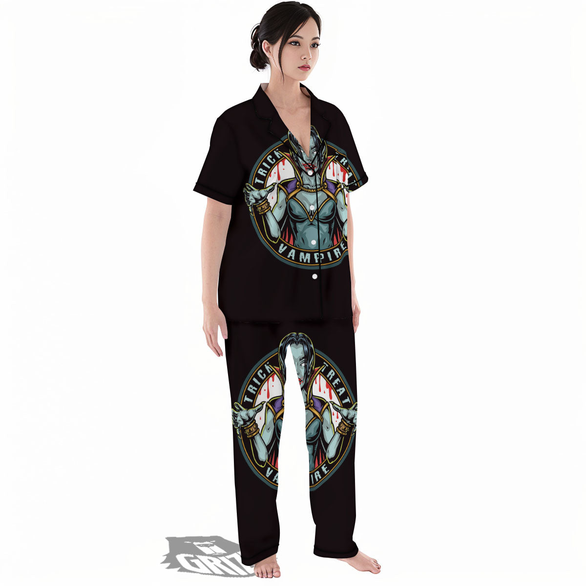 Evil Vampire Halloween Print Women's Pajamas Set-grizzshop