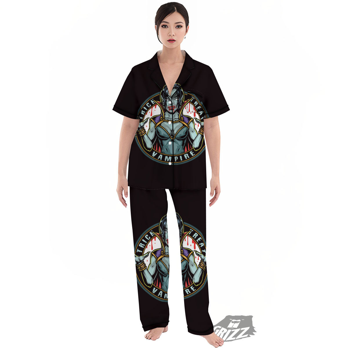 Evil Vampire Halloween Print Women's Pajamas Set-grizzshop