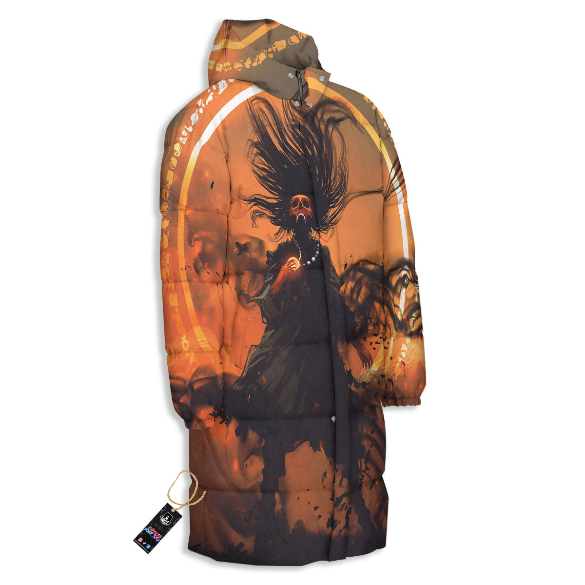 Evil Witch Print Long Down Jacket-grizzshop