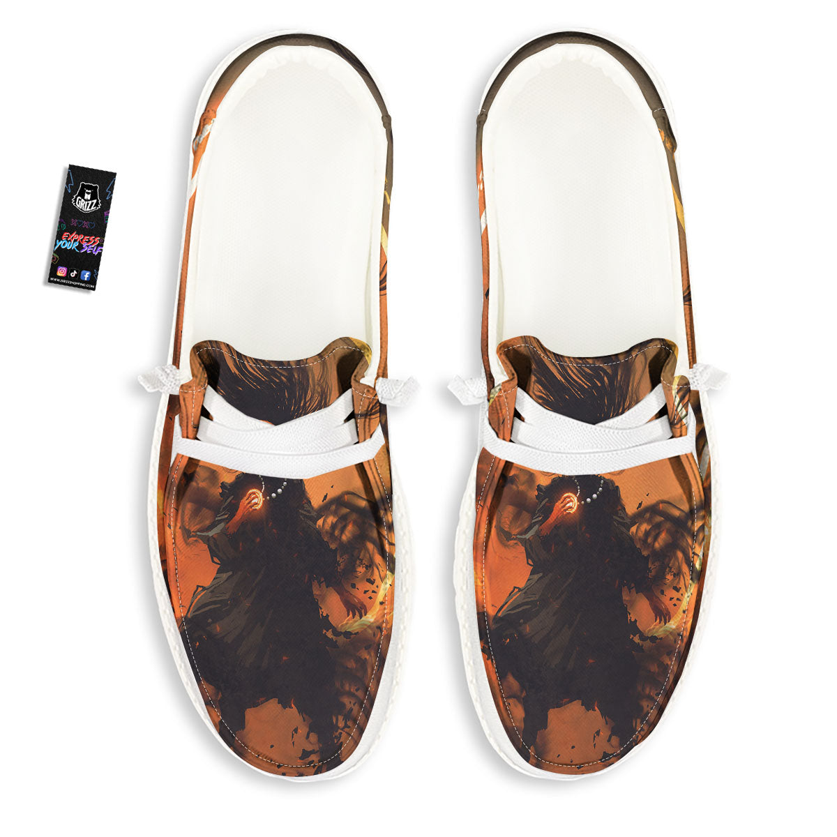 Evil Witch Print White Loafers-grizzshop