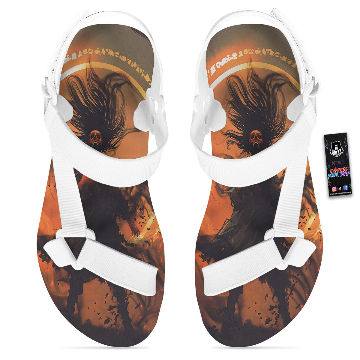 Evil Witch Print White Open Toe Sandals-grizzshop