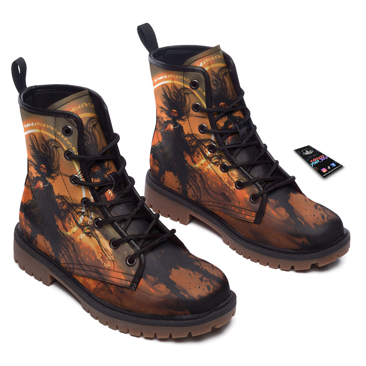 Evil Witch Print Work Boots-grizzshop