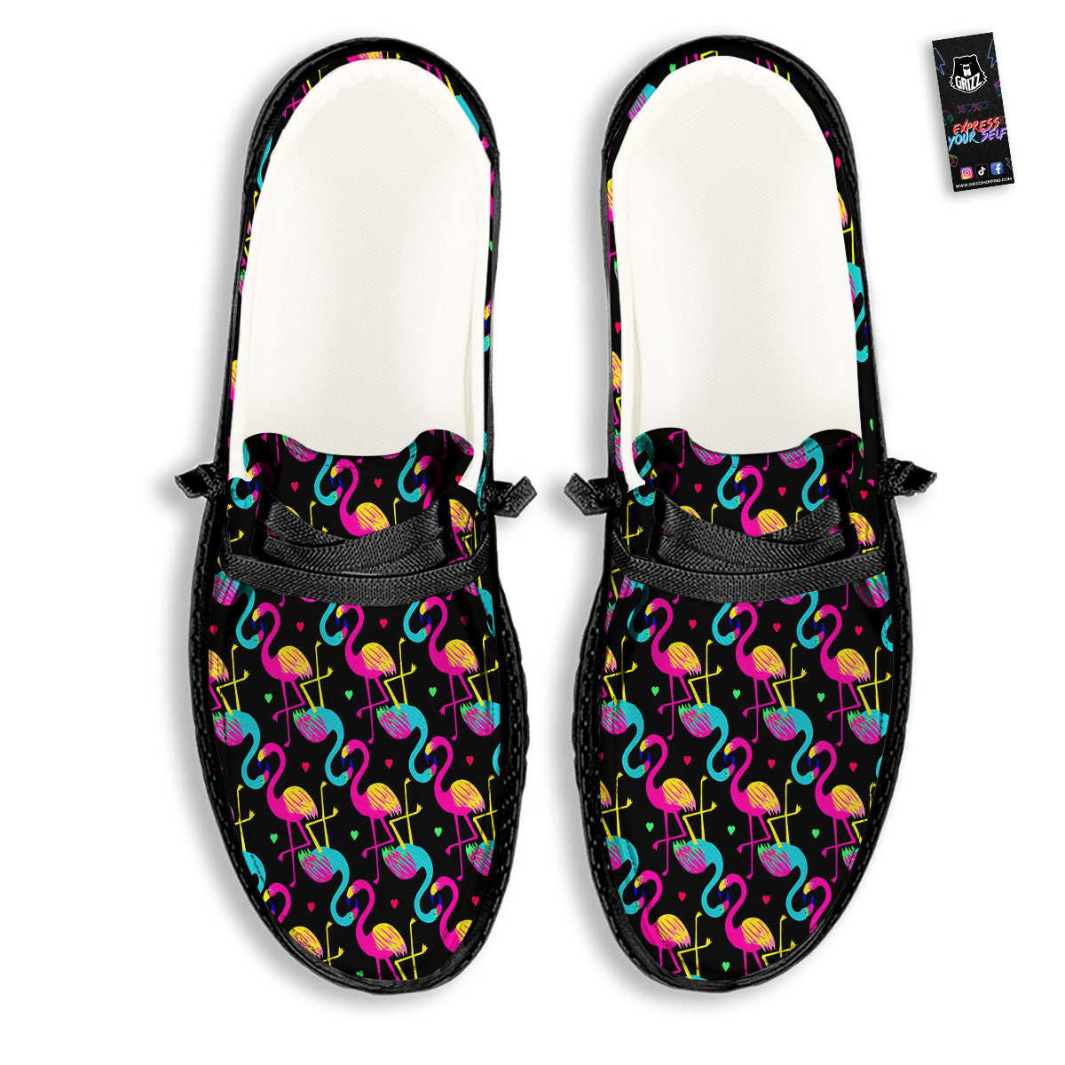 Exotic Hawaiian Flamingo Print Pattern Black Loafers-grizzshop