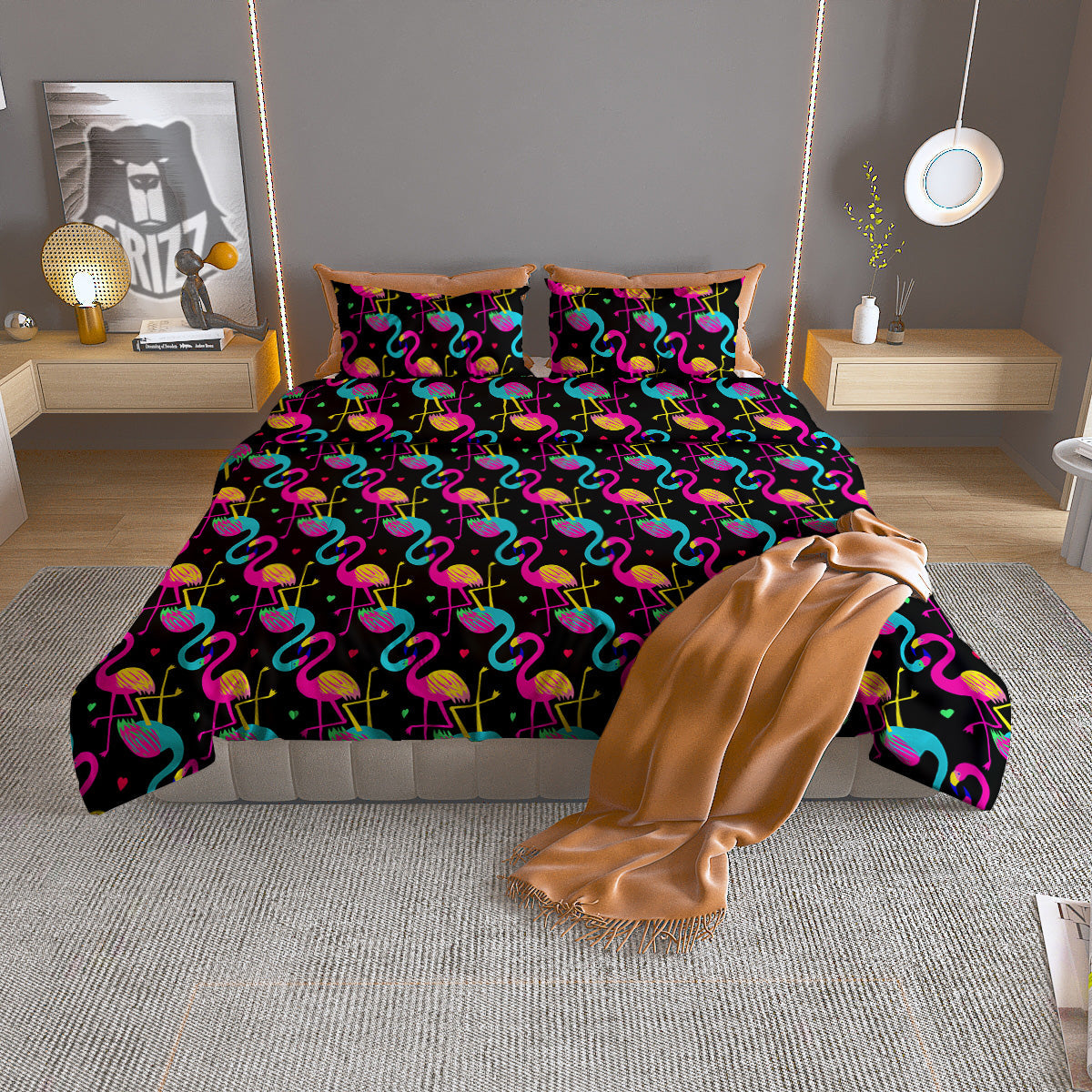 Exotic Hawaiian Flamingo Print Pattern Duvet Cover Bedding Set