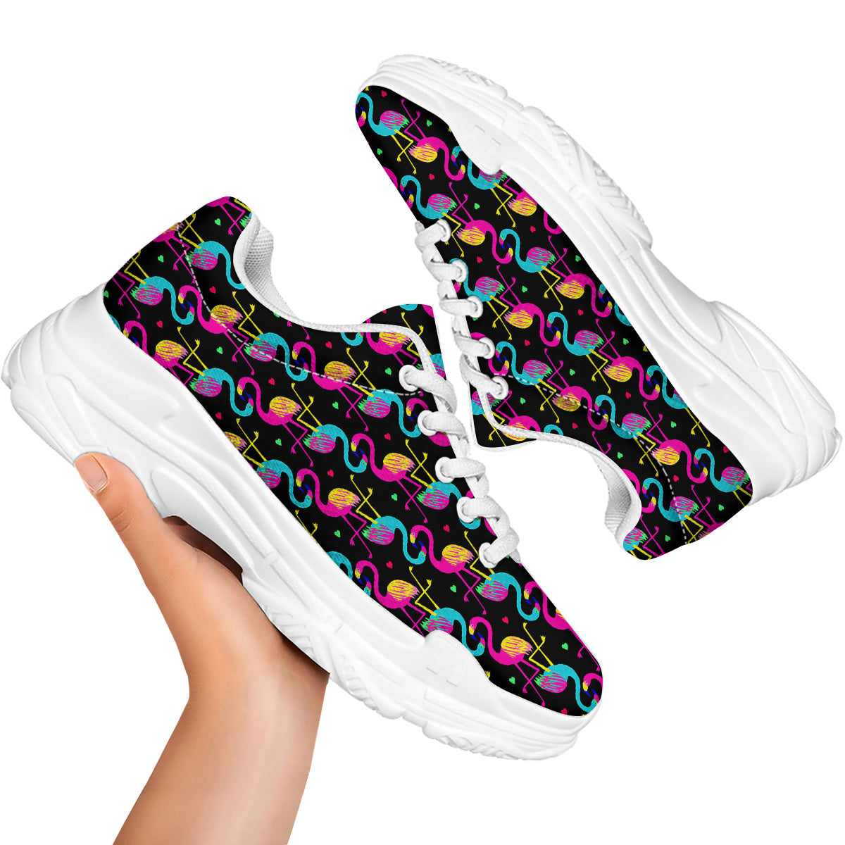 Exotic Hawaiian Flamingo Print Pattern White Chunky Shoes-grizzshop