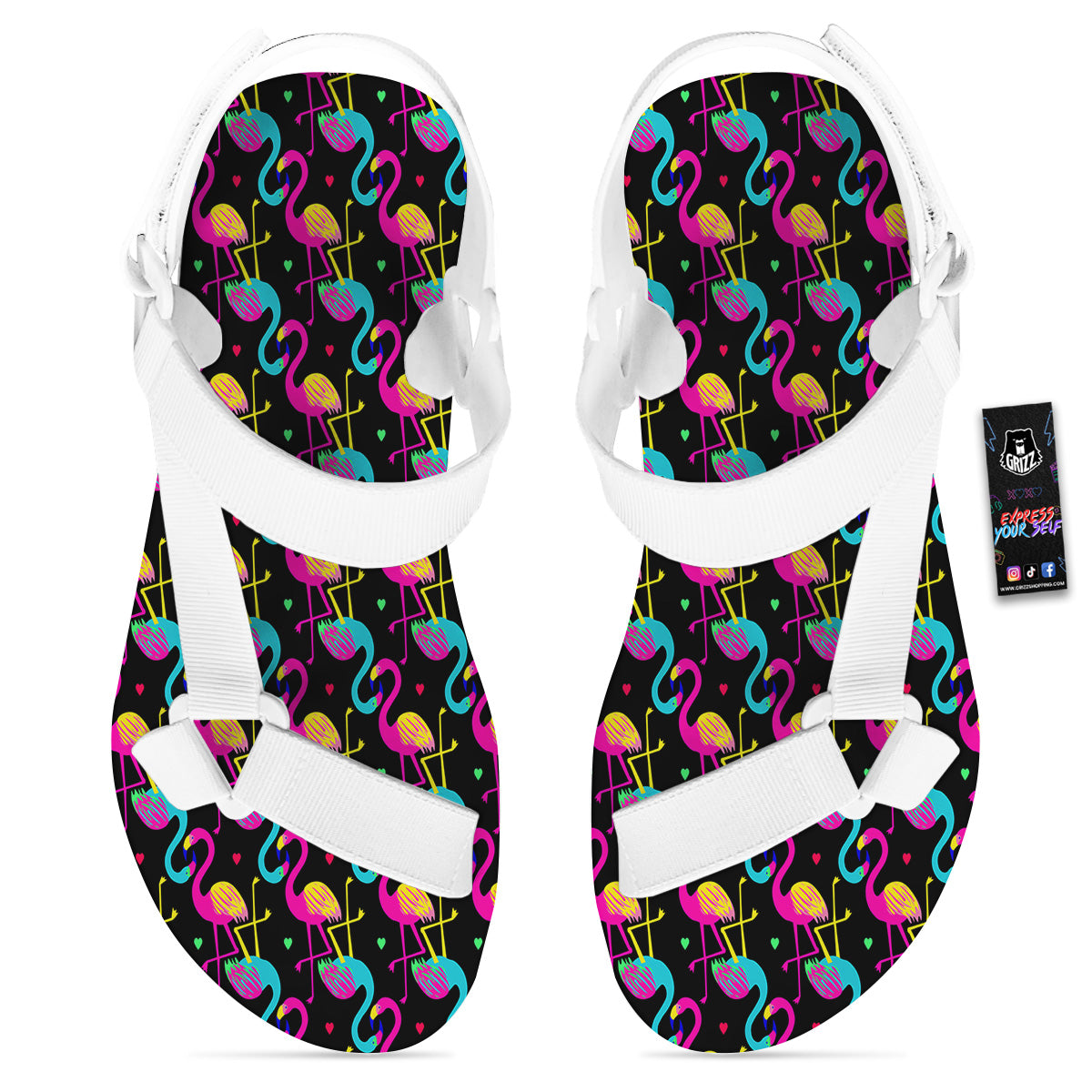 Exotic Hawaiian Flamingo Print Pattern White Open Toe Sandals-grizzshop