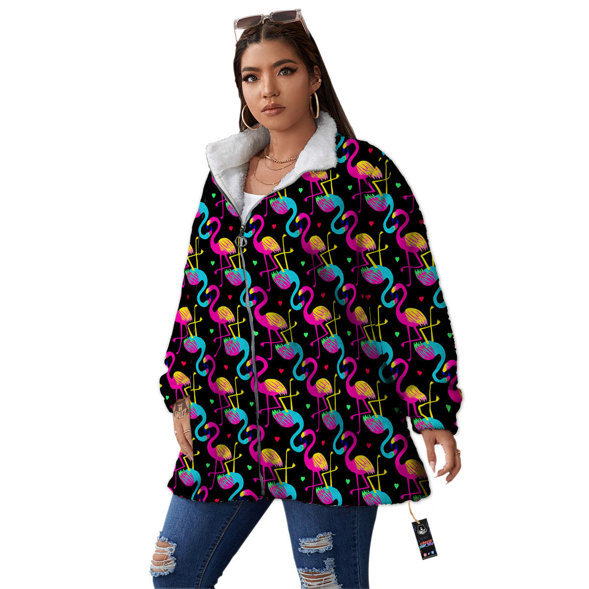 Exotic Hawaiian Flamingo Print Pattern Women's Sherpa Jacket-grizzshop