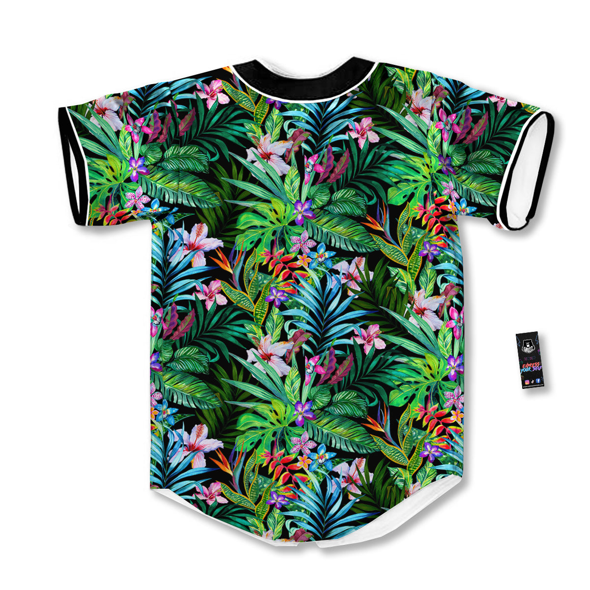 Exotic Hibiscus And Palm Print Pattern Baseball Jersey-grizzshop