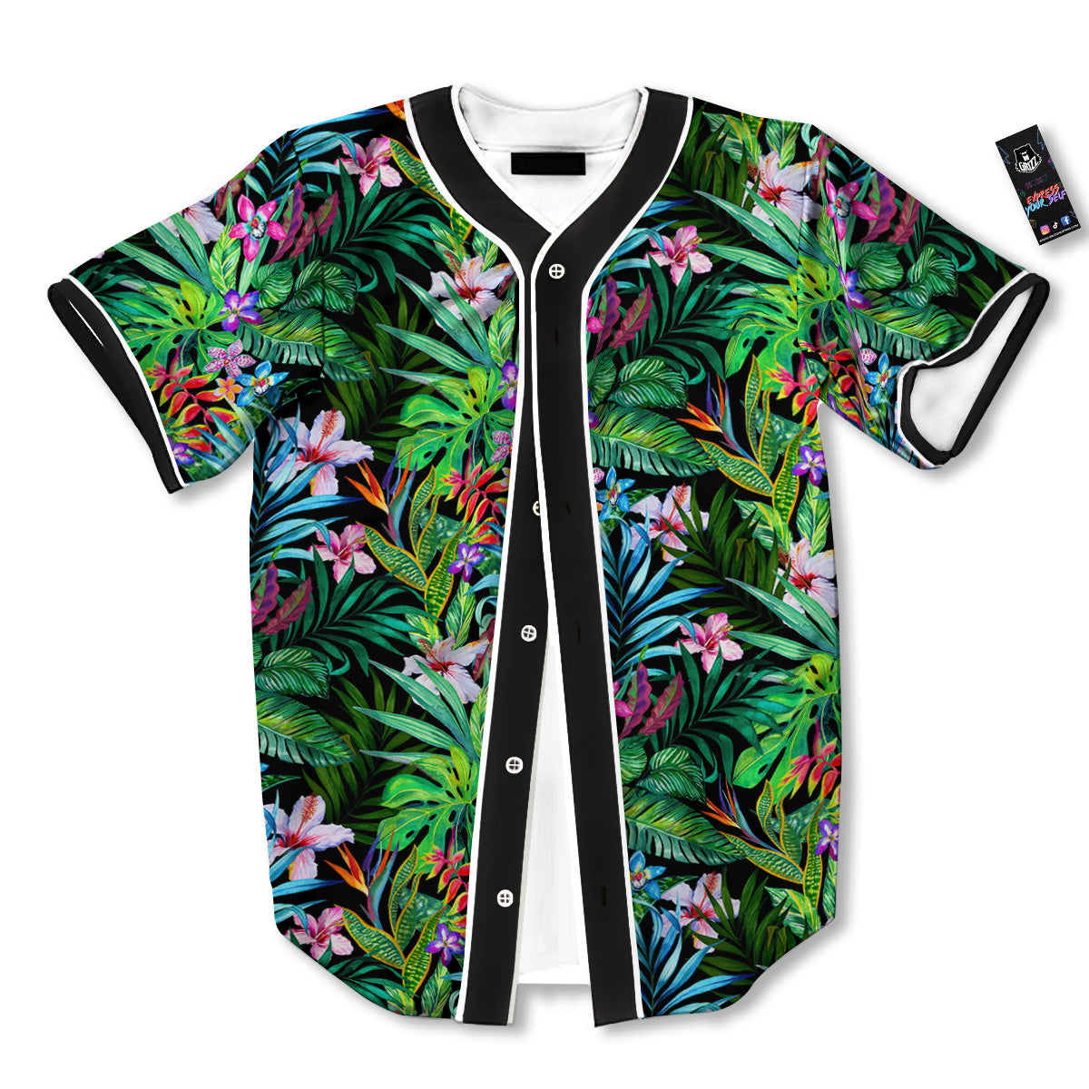 Exotic Hibiscus And Palm Print Pattern Baseball Jersey-grizzshop