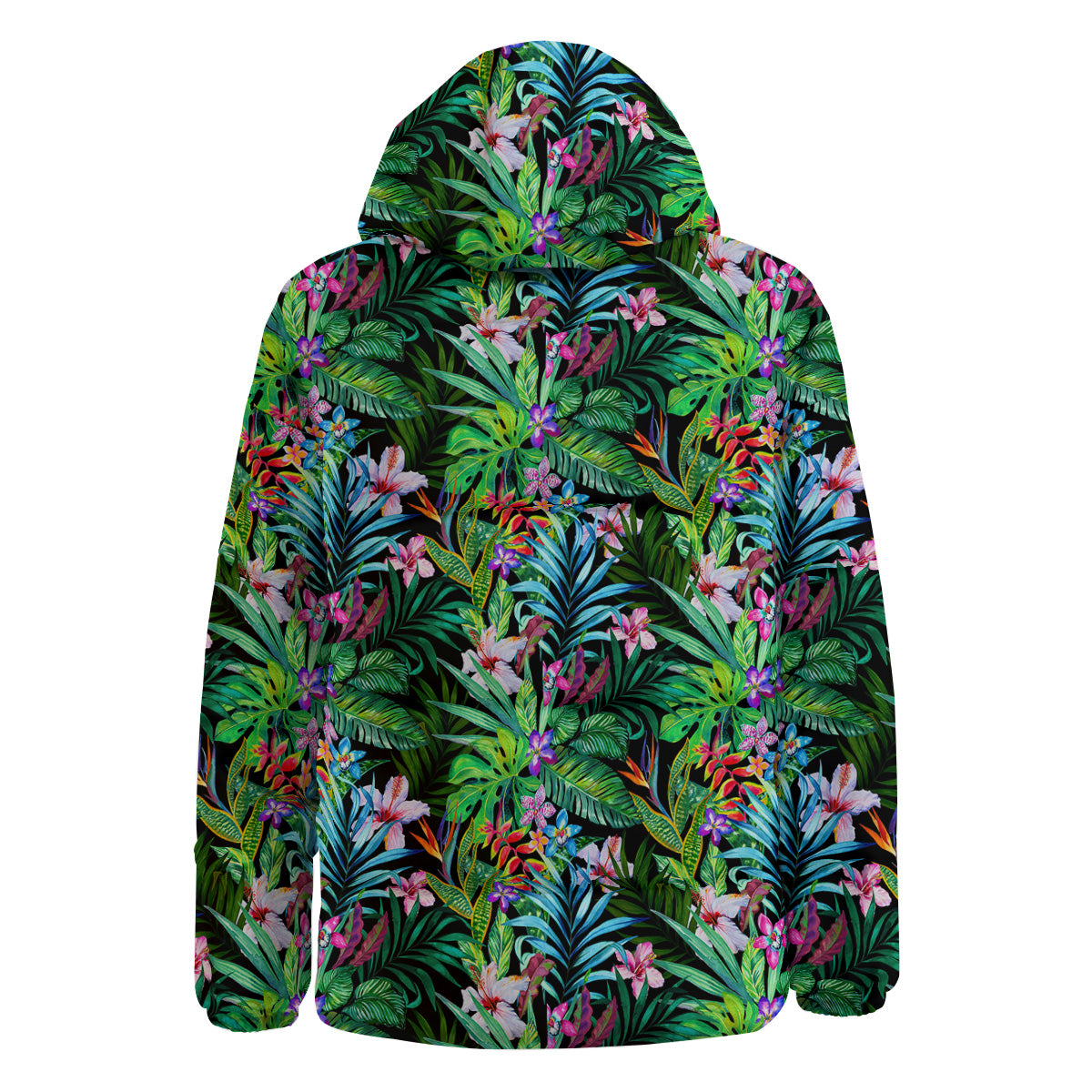 Exotic Hibiscus And Palm Print Pattern Down Jacket-grizzshop