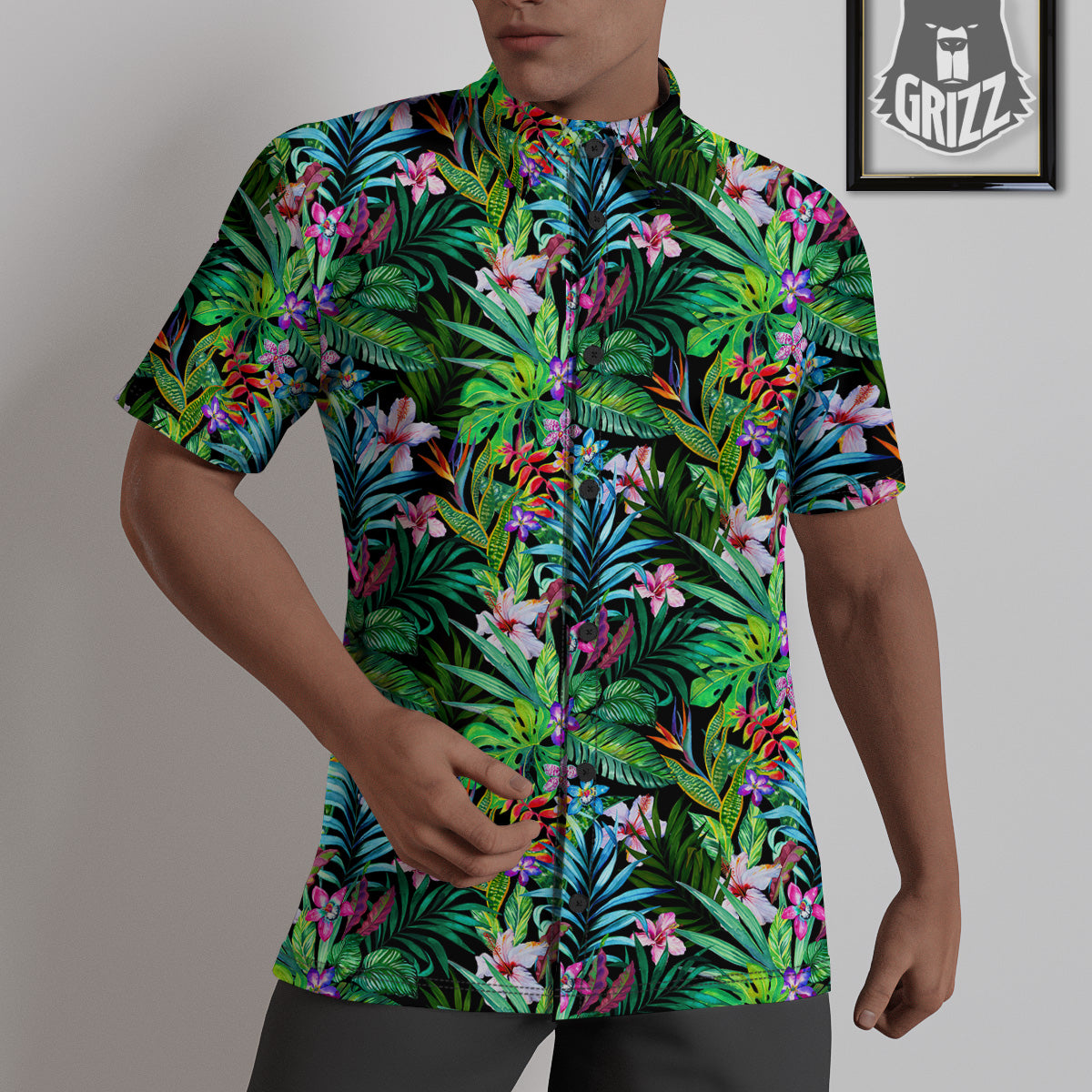 Exotic Hibiscus And Palm Print Pattern Untucked Shirts-grizzshop