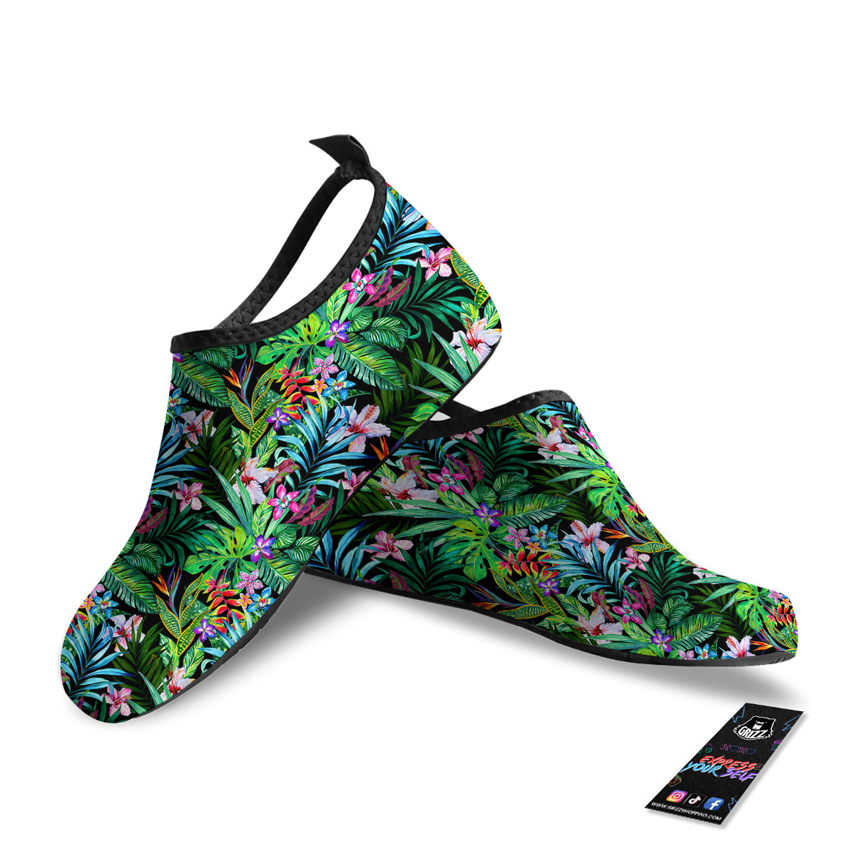 Exotic Hibiscus And Palm Print Pattern Water Shoes-grizzshop