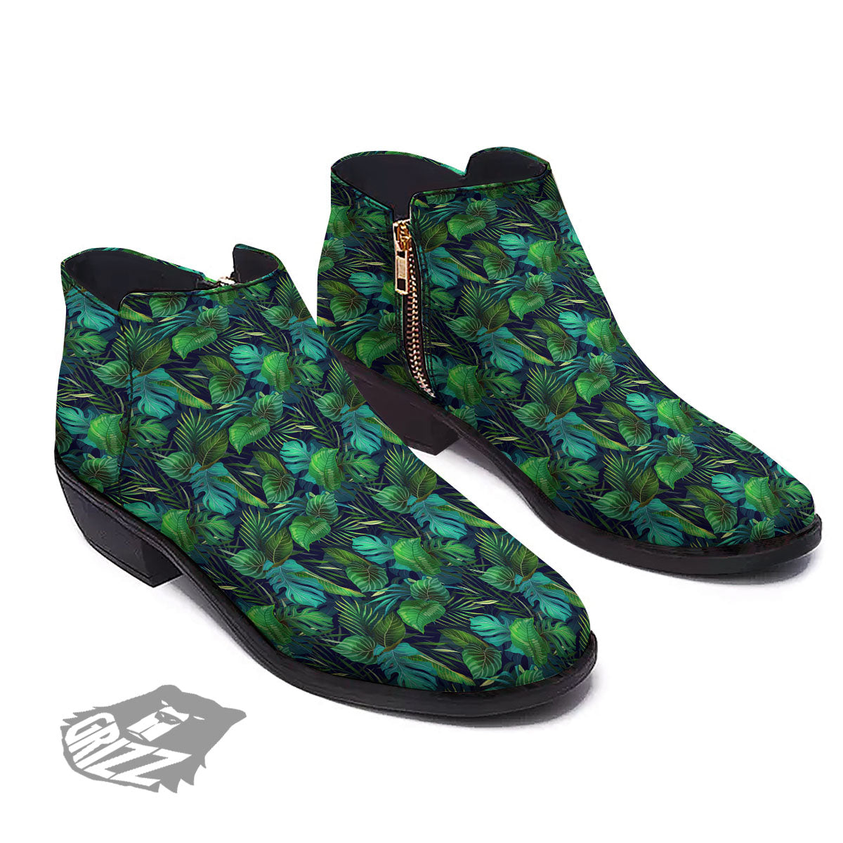 Exotic Leaf Tropical Print Pattern Ankle Boots-grizzshop