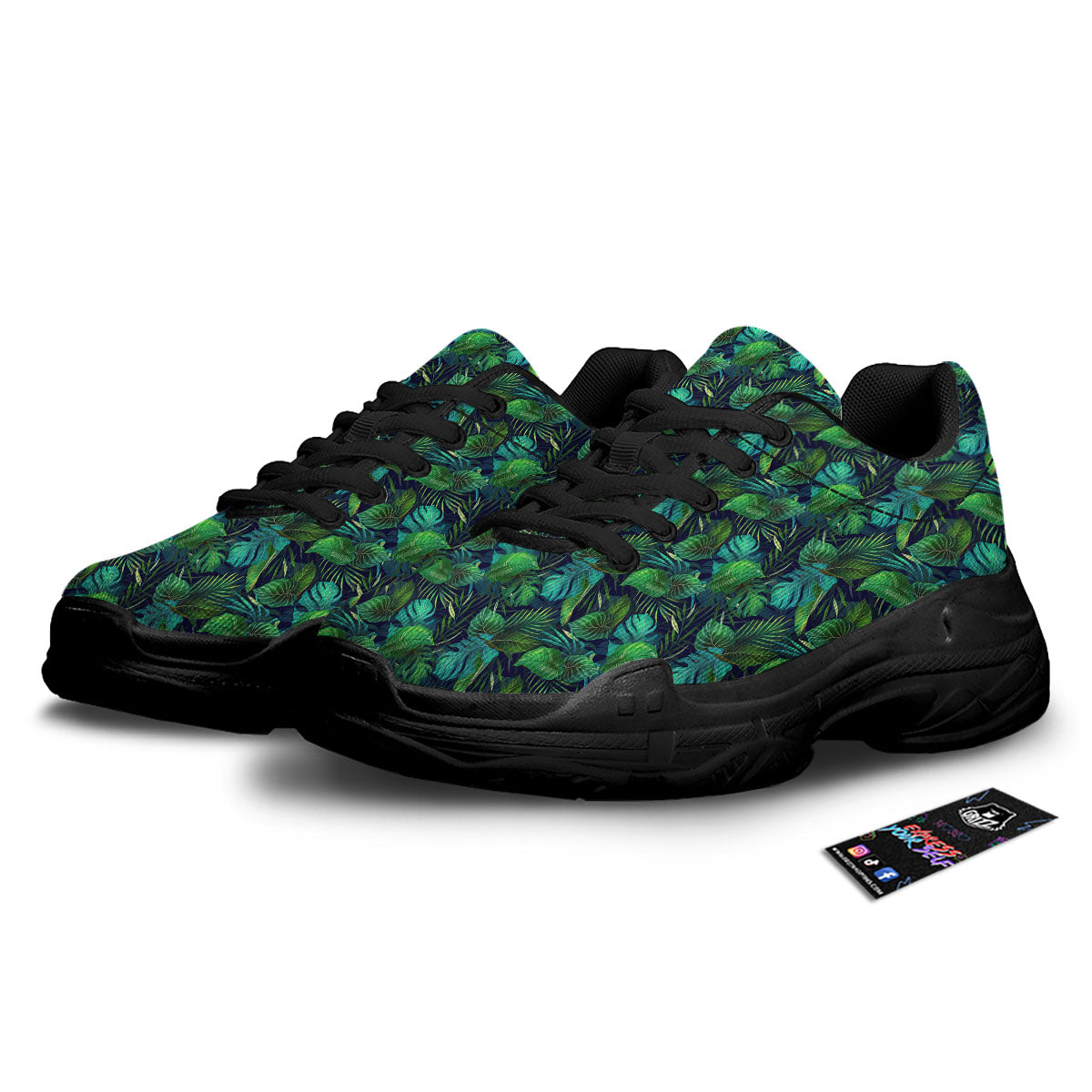 Exotic Leaf Tropical Print Pattern Black Chunky Shoes-grizzshop