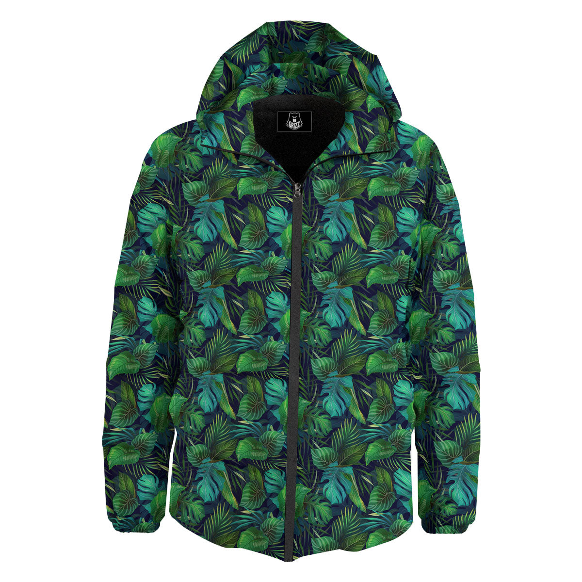 Exotic Leaf Tropical Print Pattern Down Jacket-grizzshop
