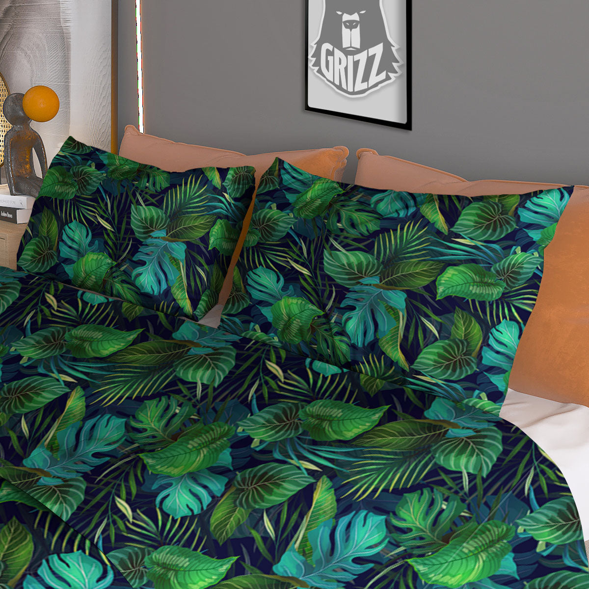 Exotic Leaf Tropical Print Pattern Duvet Cover Bedding Set