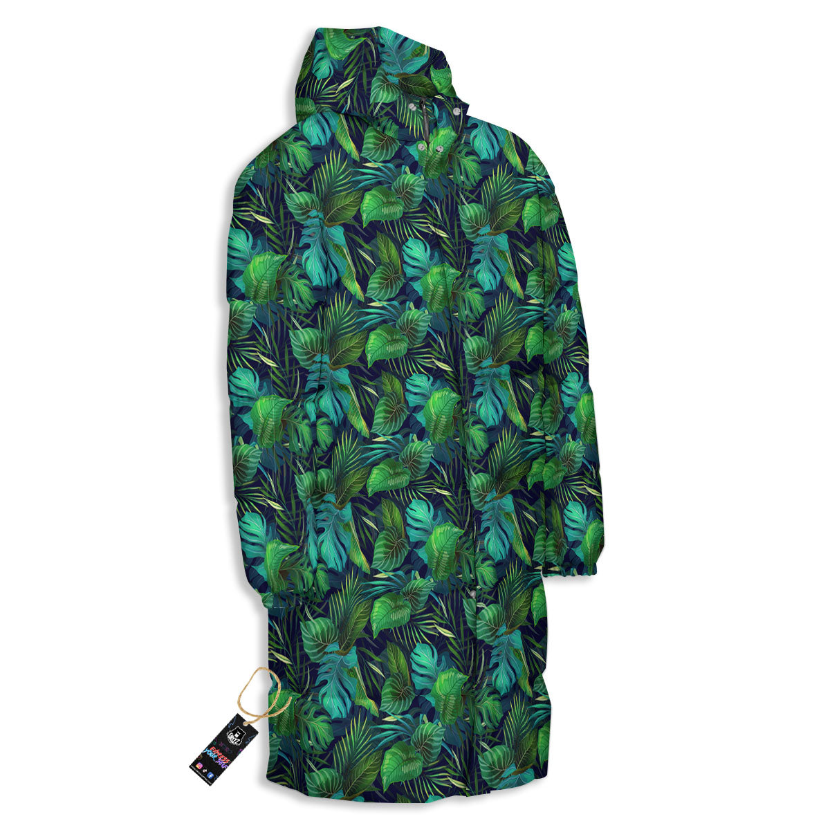 Exotic Leaf Tropical Print Pattern Long Down Jacket-grizzshop