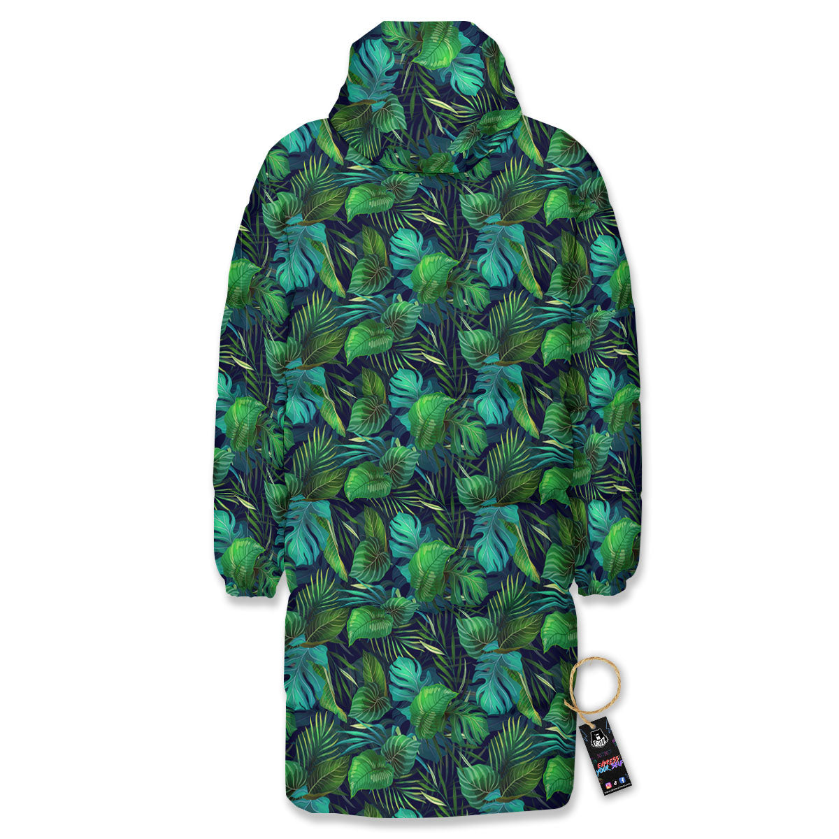 Exotic Leaf Tropical Print Pattern Long Down Jacket-grizzshop