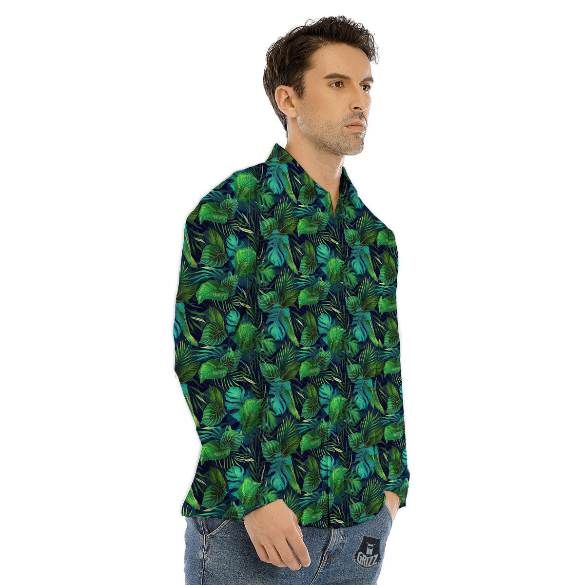 Exotic Leaf Tropical Print Pattern Men's Dress Shirts-grizzshop
