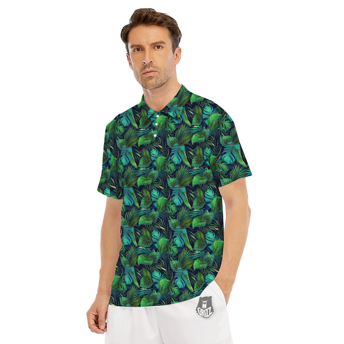 Exotic Leaf Tropical Print Pattern Men's Golf Shirts-grizzshop